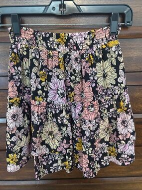 BB Dakota by Steve Madden Black Floral Tiered Skirt with Pink & Yellow Blooms